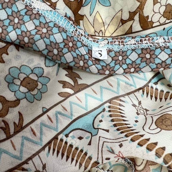 Bohemian Print V-neck Tassel Button Front Chiffon Dress New With Tags Size Small - Picture 9 of 11